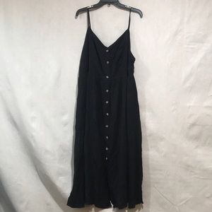 Bloomchic  long button up v neck spaghetti strap dress black 22-24